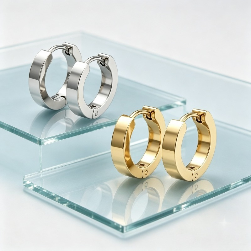 Classic Minimalist Wide Hoop Stud Earrings, Hypoallergenic